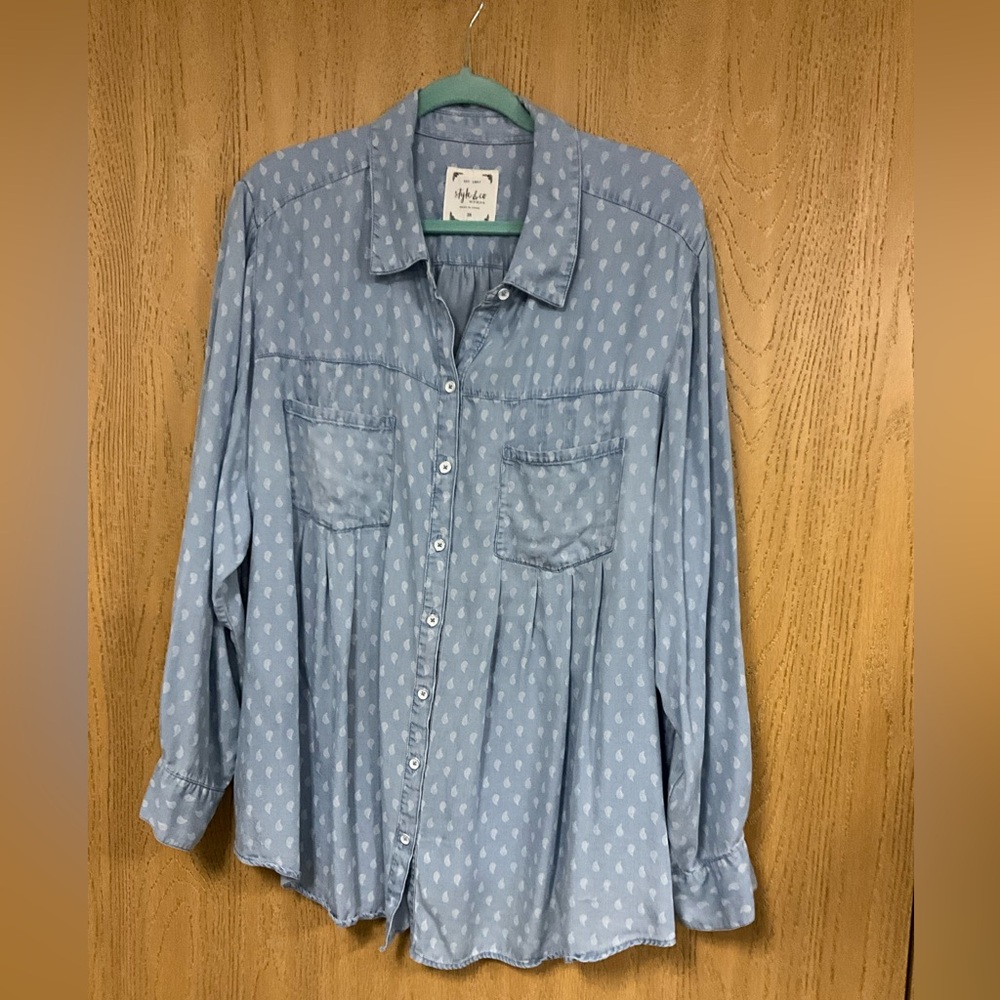Style & Co. Sky Blue Casual Button Down Shirt